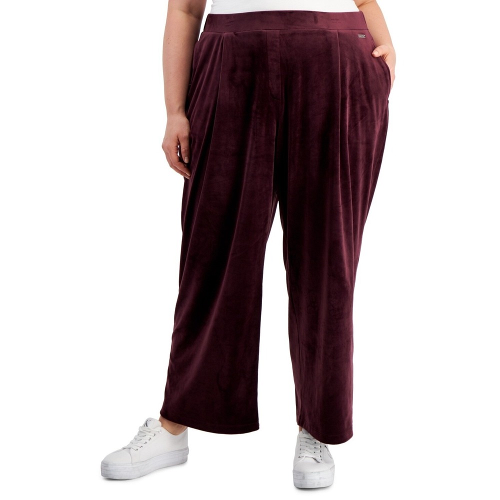 Calvin Klein Pants Womens Plus 0X‎ Plum Velour Wide-Leg Pleated Trouser NWT